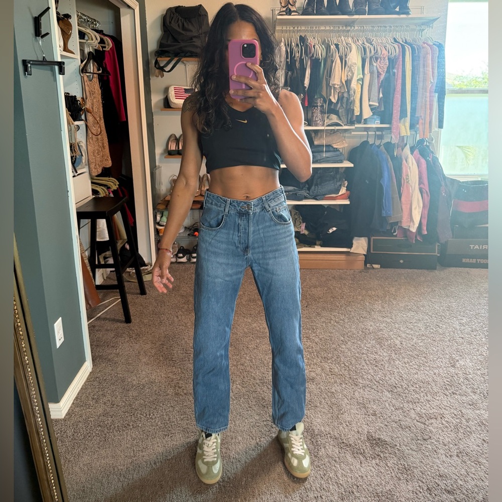 Zara Blue Straight Leg Jeans with Vintage Wash